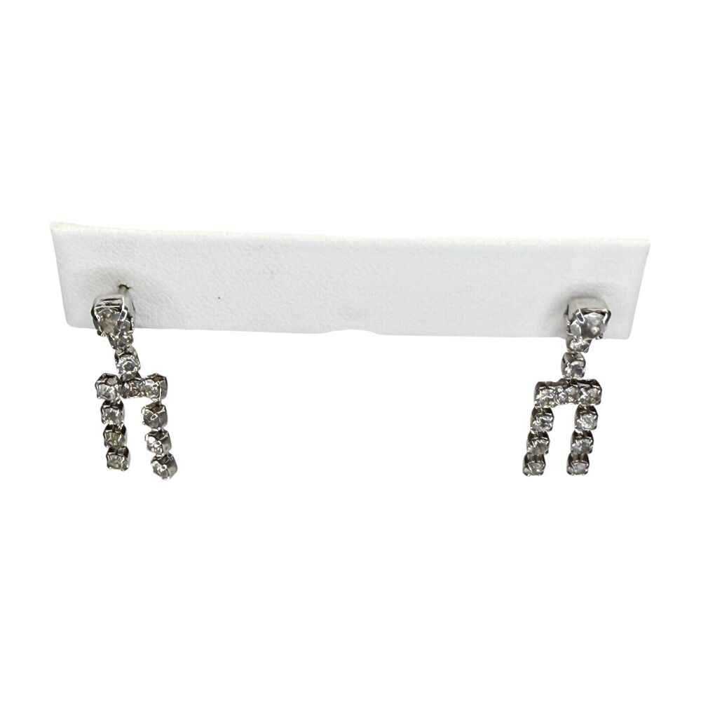 Vintage Silver-Tone Clear Rhinestones Prong Stud Earrings Women Fashion Jewelry - Picture 5 of 6